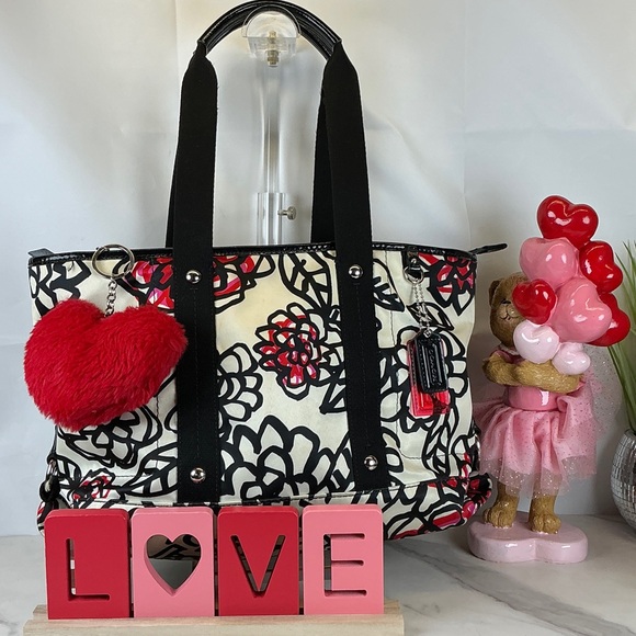 Coach Handbags - Coach Y2K Poppy Graffiti‎ Daisy Floral Hand Tote Crossbody Satin Bag